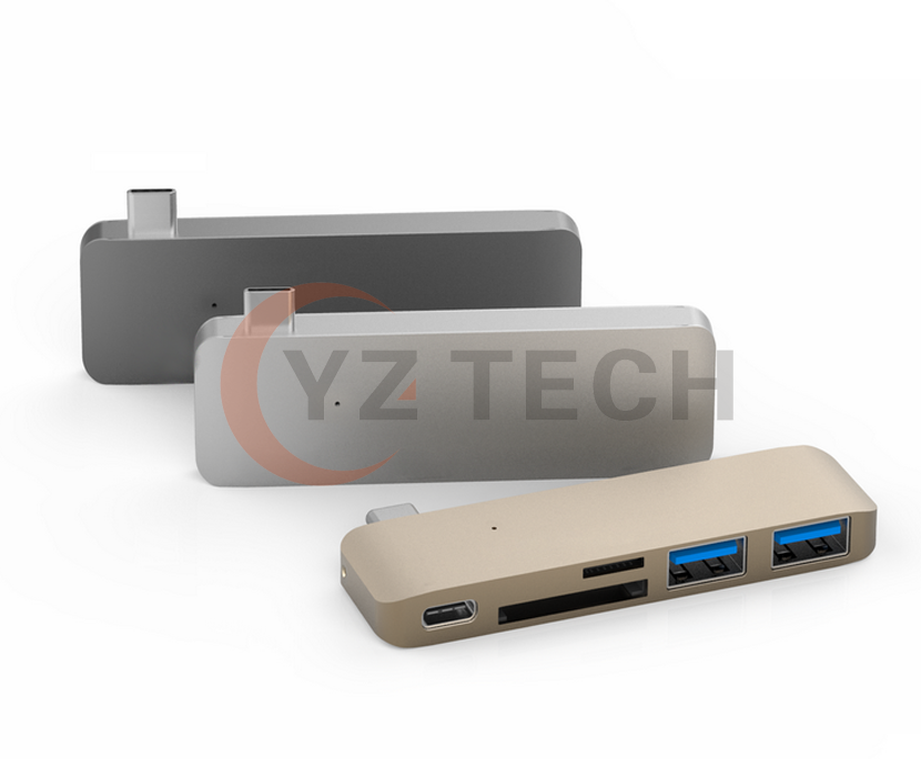 Slim Aluminum Type-C USB 3.0 5 in 1 Combo Hub for MacBook 12’’, Aluminum Multi-Port Adapter with USB-C Charging Port, 2 USB 3.0 Ports, SD/Micro Card Reader 